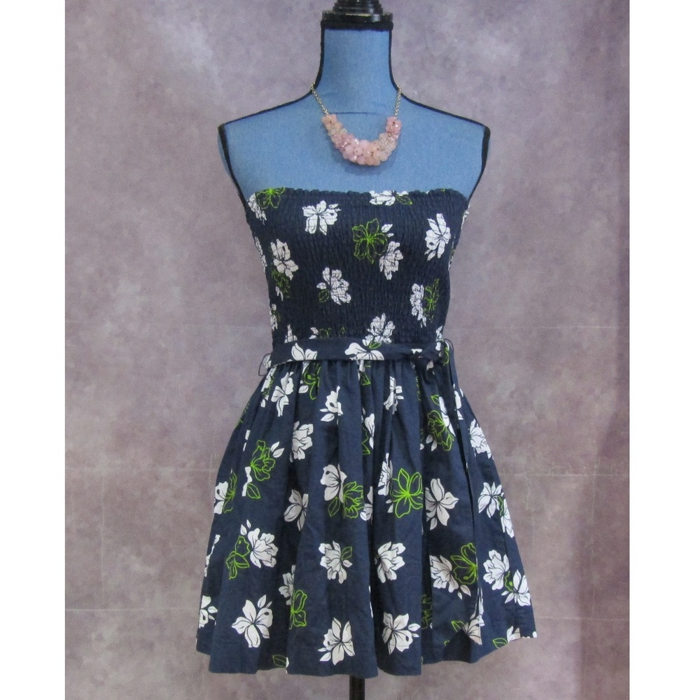 NEW Hollister Strapless Dress Blue White Green M